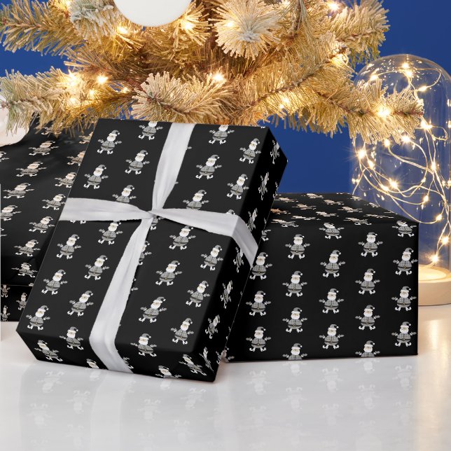 Niedlich Grau Kariertes Santa Holiday Muster Geschenkpapier (Feiertage)