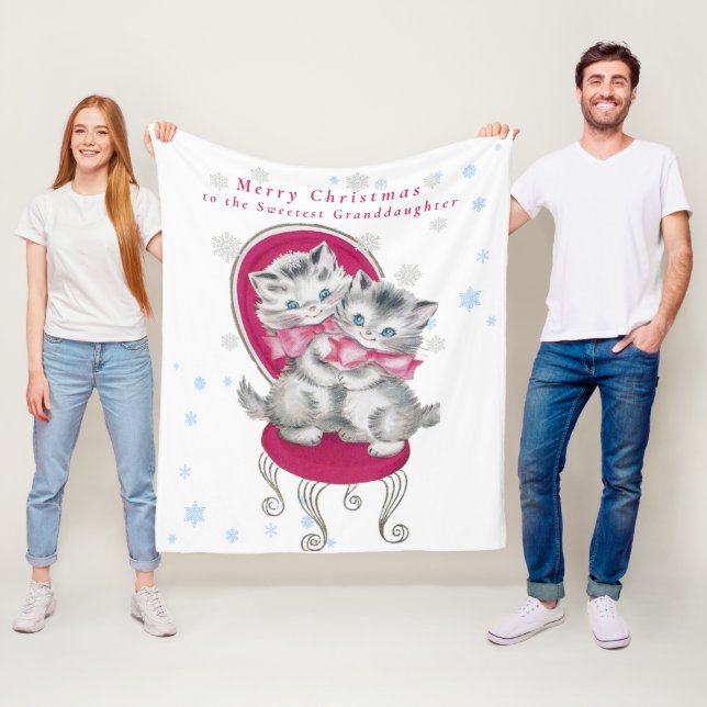 Niedlich Grau Kittens Pink Bow Weihnachtsschneeflo Fleecedecke (Beispiel)