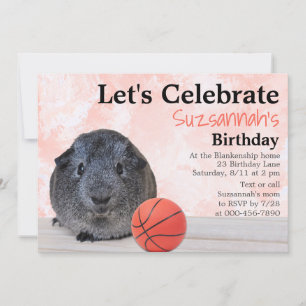 Niedlich Graue Guinea Pig Basketball Custom Party Einladung