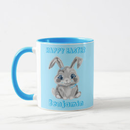 Niedlich Graue Ostern Bunny Aqua Name Tasse