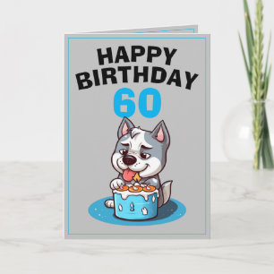Niedlich Graue und blaue Husky Husband 60. Geburts Karte