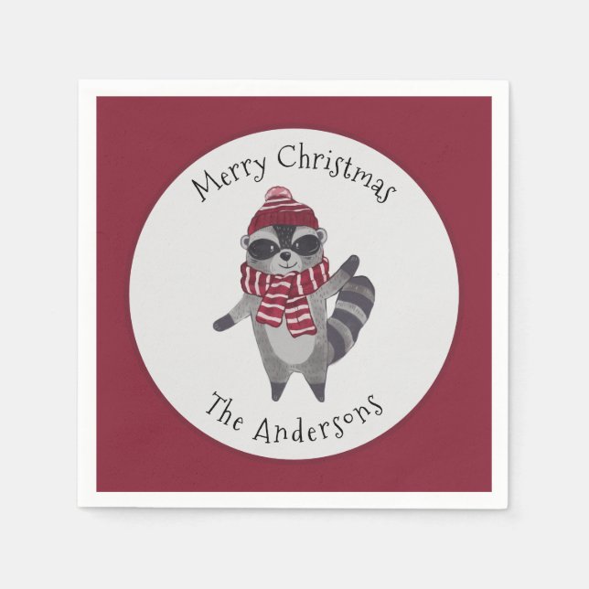 Niedlich Graue und rote Wasserfarbe Weihnachten Ra Serviette (Vorderseite)