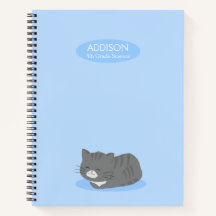 Niedlich Gray Cat Blue Spiral Notebook