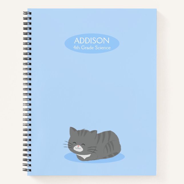 Niedlich Gray Cat Blue Spiral Notebook Notizbuch (Vorderseite)
