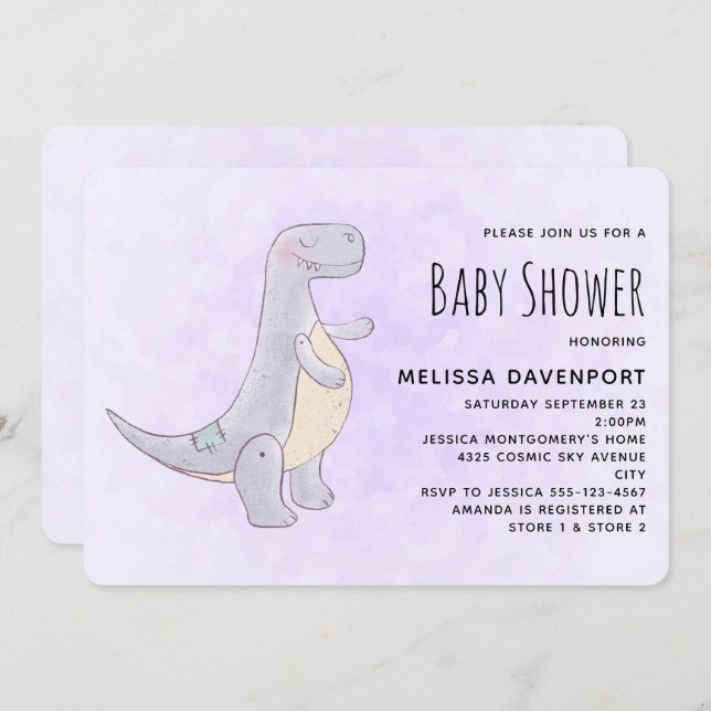 Niedlich Gray Dinosaur Toy Watercolor Babydusche Einladung (Vorne/Hinten)