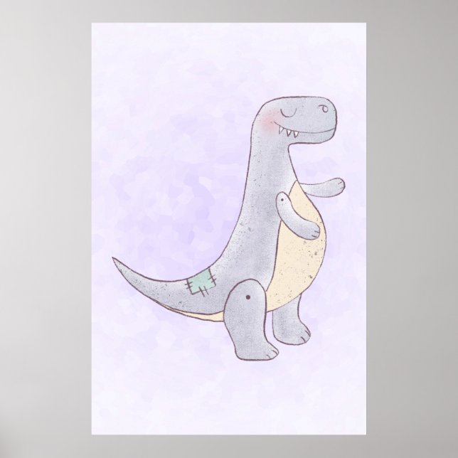 Niedlich Gray Dinosaur Toy Watercolor Poster (Vorne)