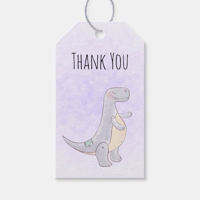 Niedlich Gray Dinosaur Toy Watercolor Vielen Dank Geschenkanhänger (Vorderseite)