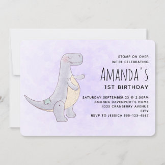 Niedlich Gray Dinosaurier Toy Watercolor Geburtsta Einladung