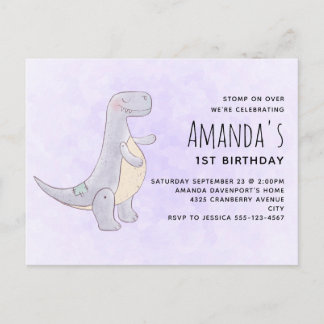 Niedlich Gray Dinosaurier Toy Watercolor Geburtsta Einladungspostkarte