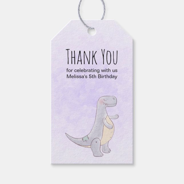 Niedlich Gray Dinosaurier Toy Watercolor Geburtsta Geschenkanhänger (Vorderseite)