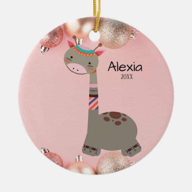 Niedlich Gray Giraffe Weihnachtsdekoration Keramik Ornament (Vorne)