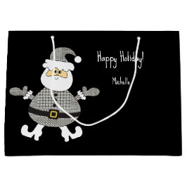 Niedlich Gray Kariert Santa Holiday Illustration Große Geschenktüte