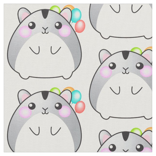 Niedlich Gray Kawaii Hamster Fabric Stoff (Nahaufnahme)