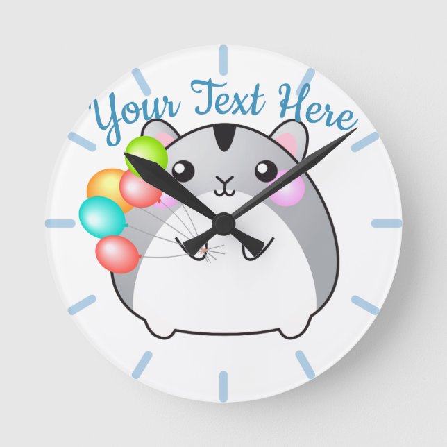 Niedlich Gray Kawaii Hamster Runde Wanduhr (Vorderseite)