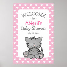 Niedlich Gray Kitten and Hearts Girl Baby Dusche