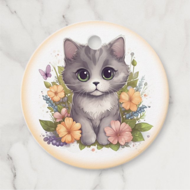 Niedlich Gray Kitten Vielen Dank Geschenkanhänger (Vorderseite)