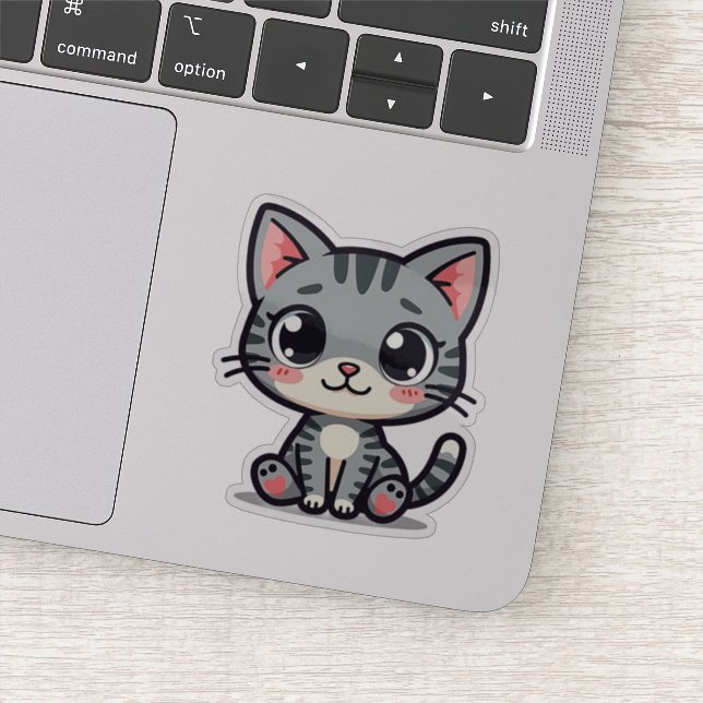Niedlich Gray Tabby Kitten Sticker - Big Eyes (Detail)