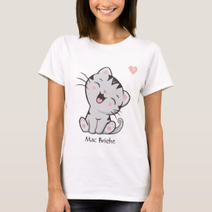 Niedlich Gray Tabby Kitty Cat & Heart T-Shirt