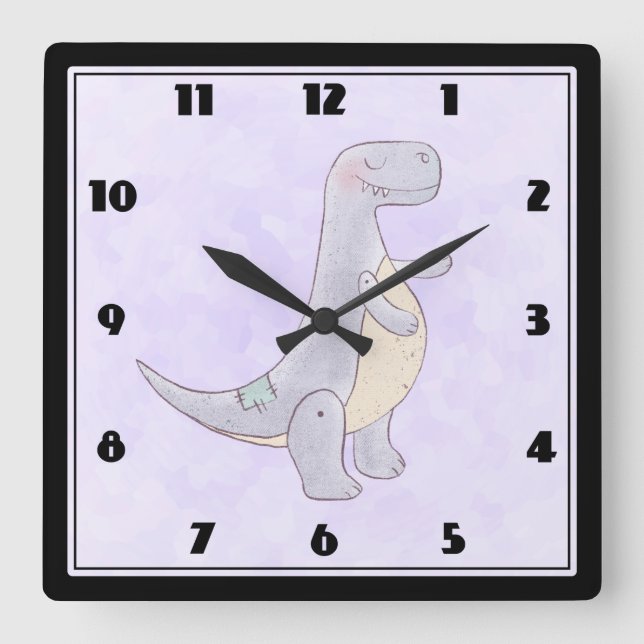 Niedlich Gray Tyrannosaurus Rex Dinosaur Toy Quadratische Wanduhr (Vorderseite)