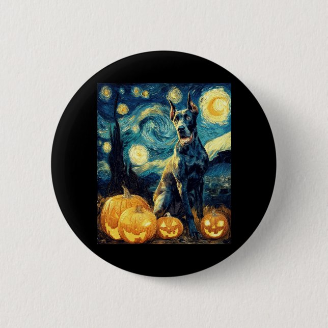 Niedlich Great Dane Hund Halloween Kürbislaterne P Button (Vorderseite)