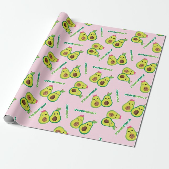 Niedlich Green Avocado-Familie auf Lila Geschenkpapier (Ungerollt)