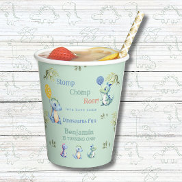 Niedlich Green Baby Boy Dinosaur 1. Geburtstag Par Pappbecher