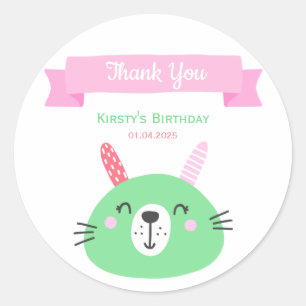 Niedlich Green Baby Bunny KINDERGEBURTSTAG Vie Runder Aufkleber