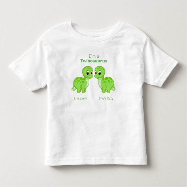 Niedlich Green Baby Dinosaur Twins Personalisiert Kleinkind T-shirt (Vorderseite)