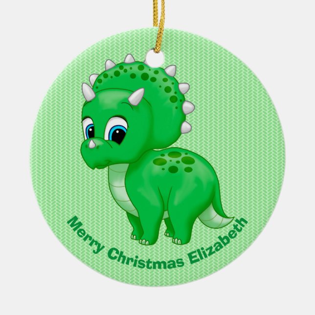 Niedlich Green Baby Triceratops Dinosaurier Keramik Ornament (Vorne)