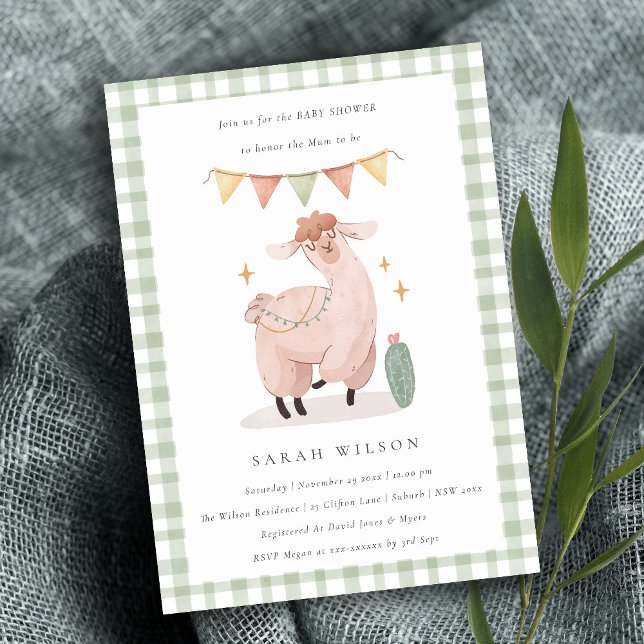 Niedlich Green Cactus Boho Llama Baby Shower Einla Dankeskarte (Von Creator hochgeladen)