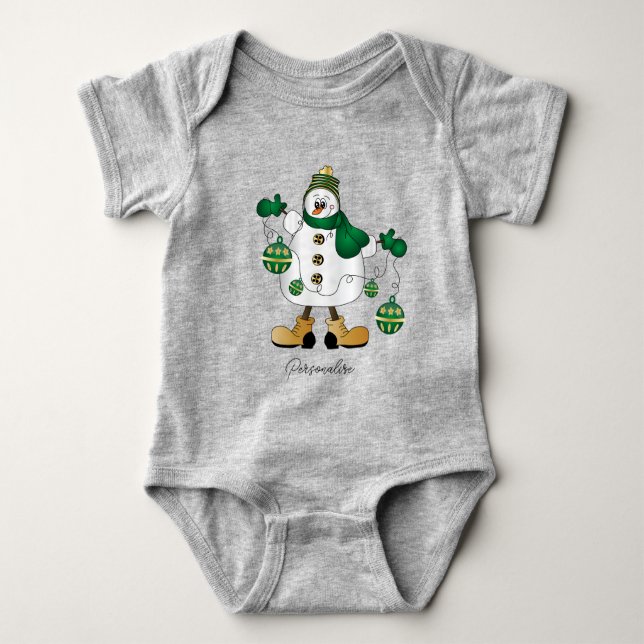 Niedlich Green Christmas Snowman Baby Strampler (Vorderseite)