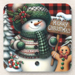 Niedlich Green Christmas Snowman Getränkeuntersetzer<br><div class="desc">Untersetzer Niedlich Grünen Weihnachtsschneeurlaub / Saisonale Einzigartige Weihnachtsfeiertage individuell einstellbar</div>