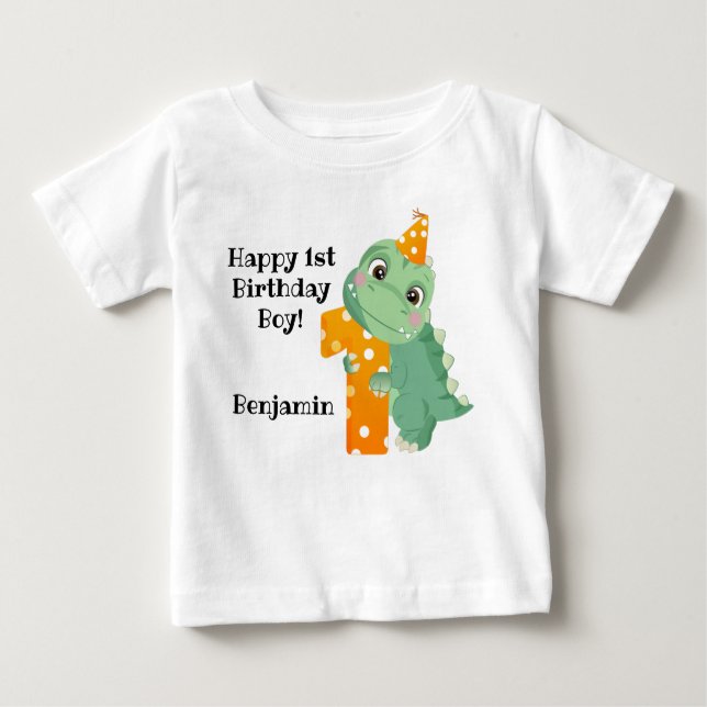 Niedlich Green Dino Birthday Baby T - Shirt (Vorderseite)