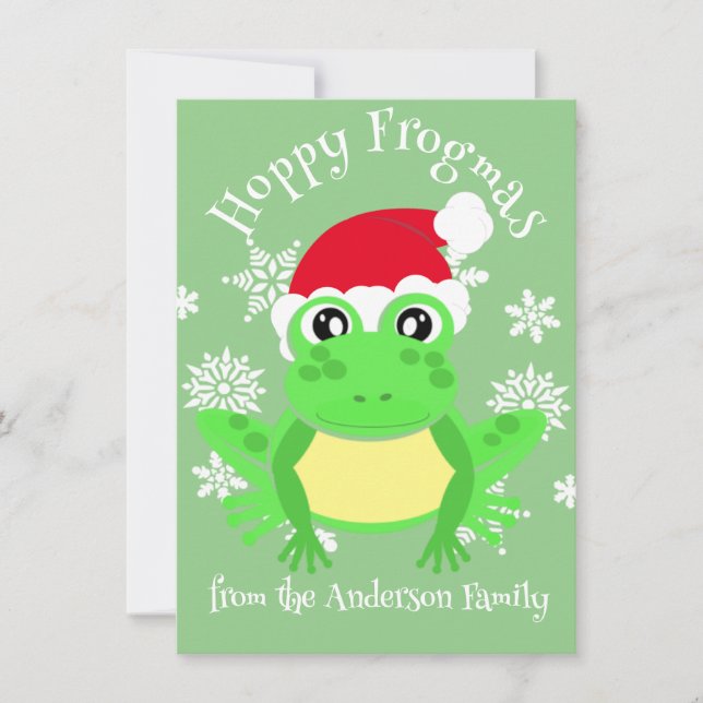 Niedlich Green Frosch Weihnachts-Weihnachtsmannmüt Feiertagskarte (Vorderseite)