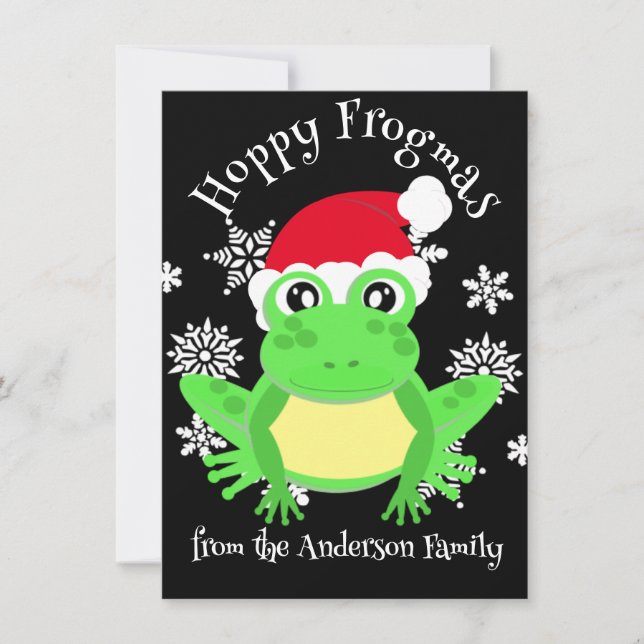 Niedlich Green Frosch Weihnachts-Weihnachtsmannmüt Feiertagskarte (Vorderseite)
