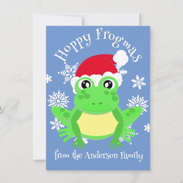Niedlich Green Frosch Weihnachts-Weihnachtsmannmüt Feiertagskarte (Vorderseite)