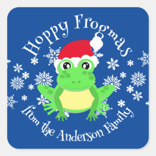 Niedlich Green Frosch Weihnachts-Weihnachtsmannmüt Quadratischer Aufkleber