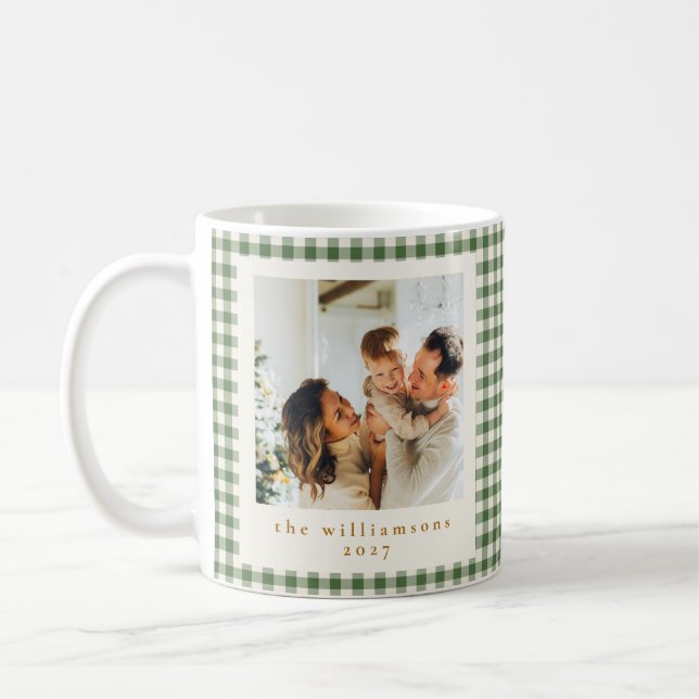 Niedlich Green Gingham Kariert Custom Foto Christm Kaffeetasse (Links)