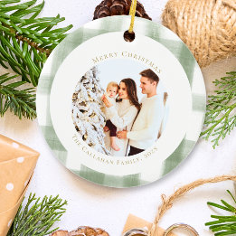 Niedlich Green Gingham Kariert Custom Foto Christm Keramik Ornament