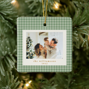 Niedlich Green Gingham Kariert Custom Foto Christm Keramikornament