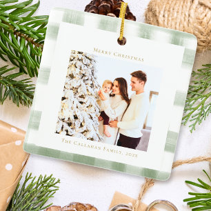 Niedlich Green Gingham Kariert Custom Foto Christm Keramikornament