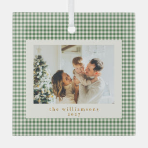 Niedlich Green Gingham Kariert Custom Foto Christm Ornament Aus Glas