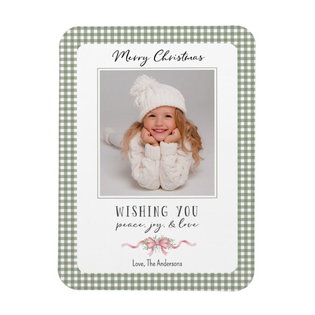 Niedlich Green Gingham Kariert Preppy Foto Magnet (Vertikal)