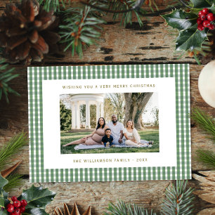 Niedlich Green Gingham Simple Family Foto Weihnach Feiertagskarte
