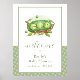 Niedlich Green Gingham Sweet Pea Baby Dusche Willk Poster