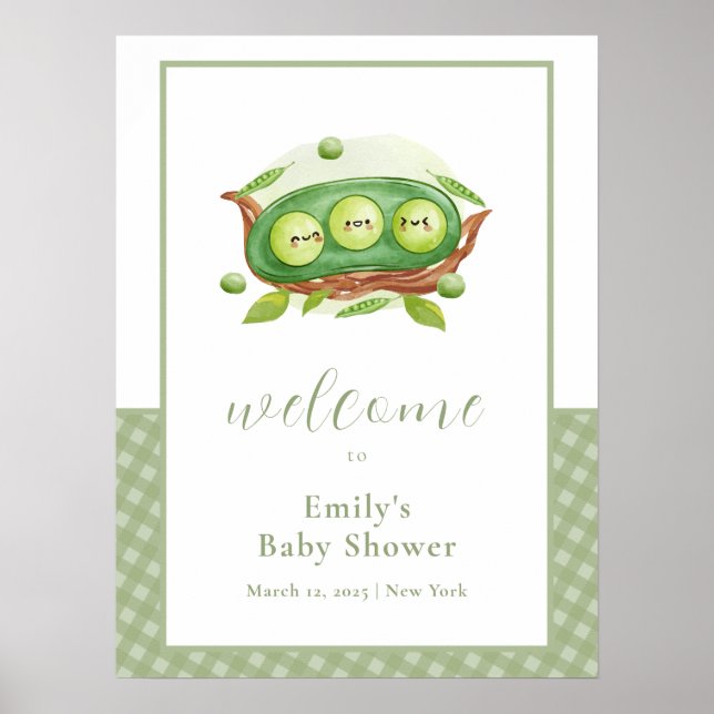 Niedlich Green Gingham Sweet Pea Baby Dusche Willk Poster (Vorne)