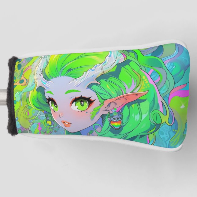 Niedlich Green Horned Wood Elf Anime Girl Golf Headcover (Vorderseite)