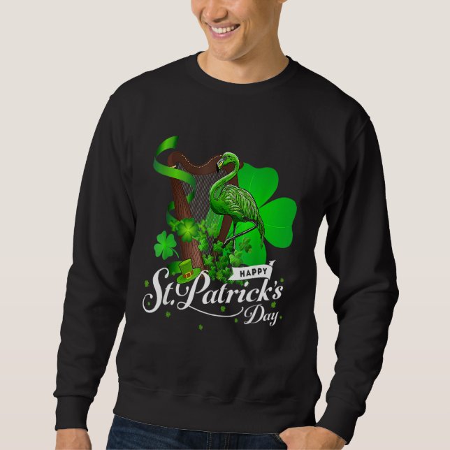 Niedlich Green Irish Flamingo St Patrick Day Kleeb Sweatshirt (Vorderseite)