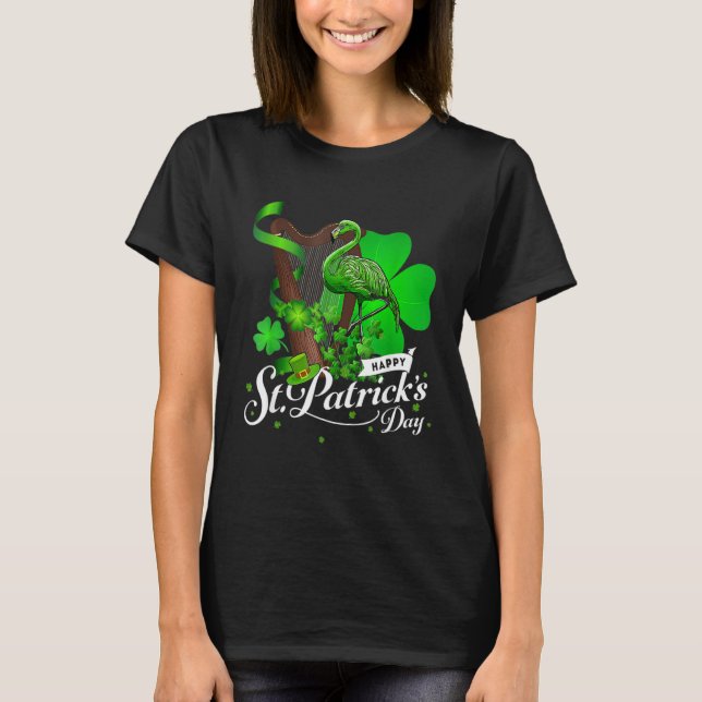 Niedlich Green Irish Flamingo St Patrick Day Kleeb T-Shirt (Vorderseite)