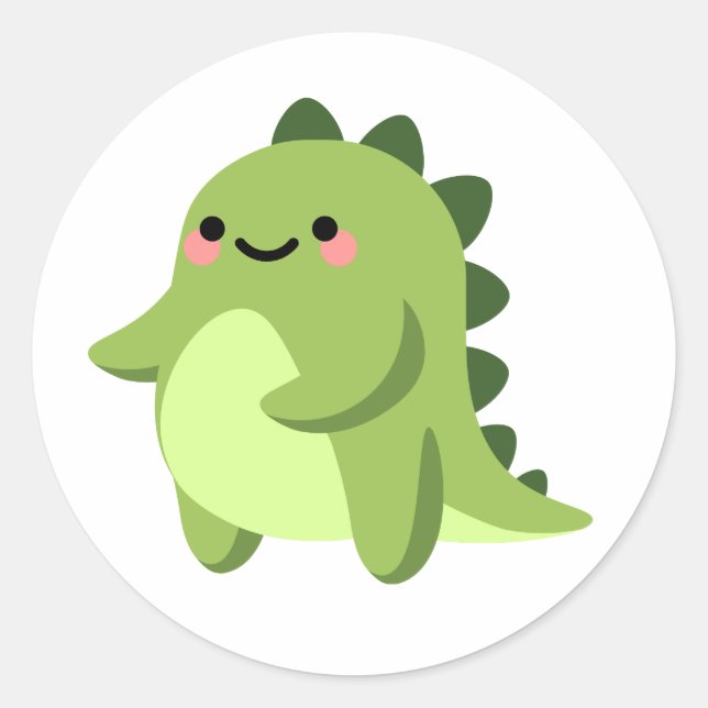 Niedlich Green Kawaii Dinosaur Runder Aufkleber (Vorderseite)